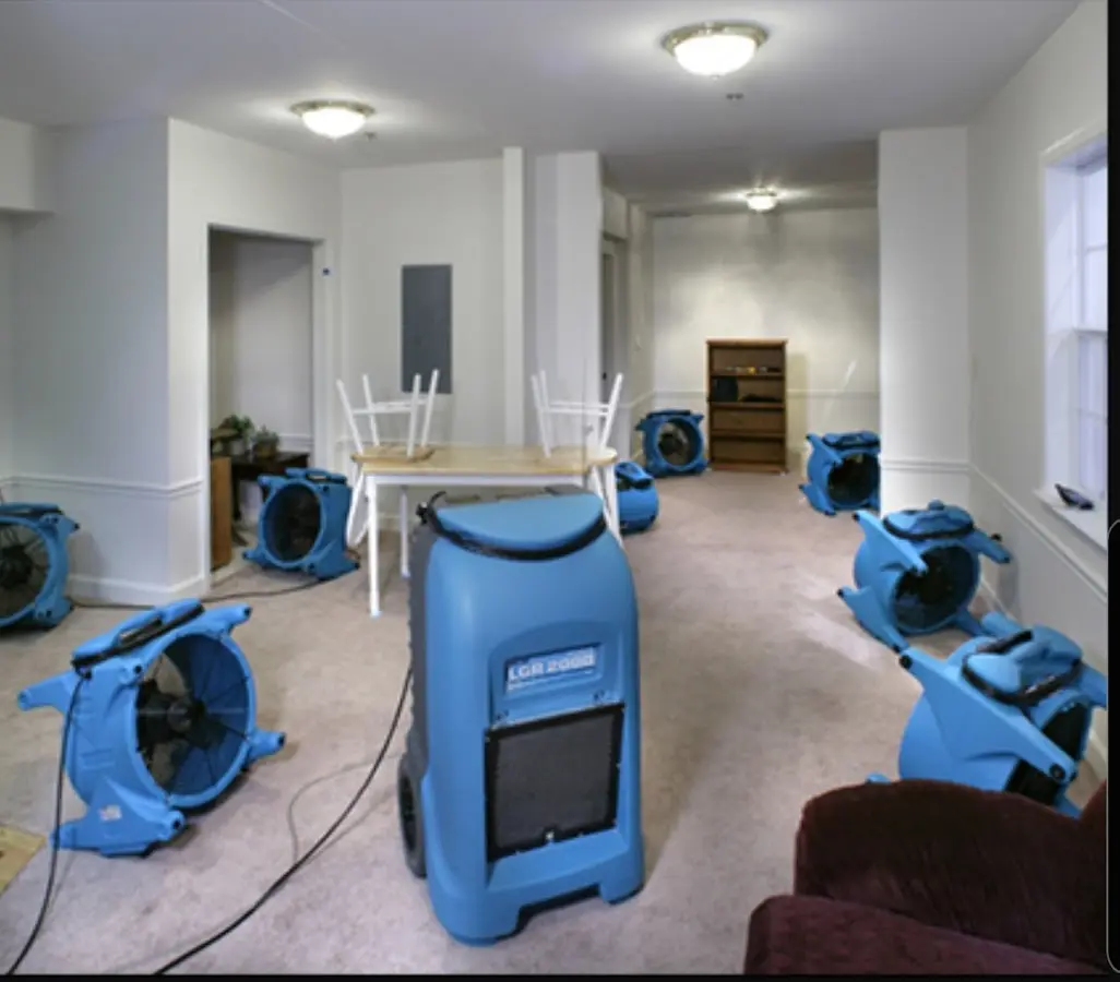 Air movers and dehumidifier setup for Water Damage Restoration in South Gate Ridge